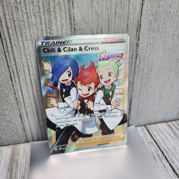 Chili & Cilan & Cress 258/264 Ultra Rare Full Art Fusion Strike Pokémon Card - Picture 2 of 4